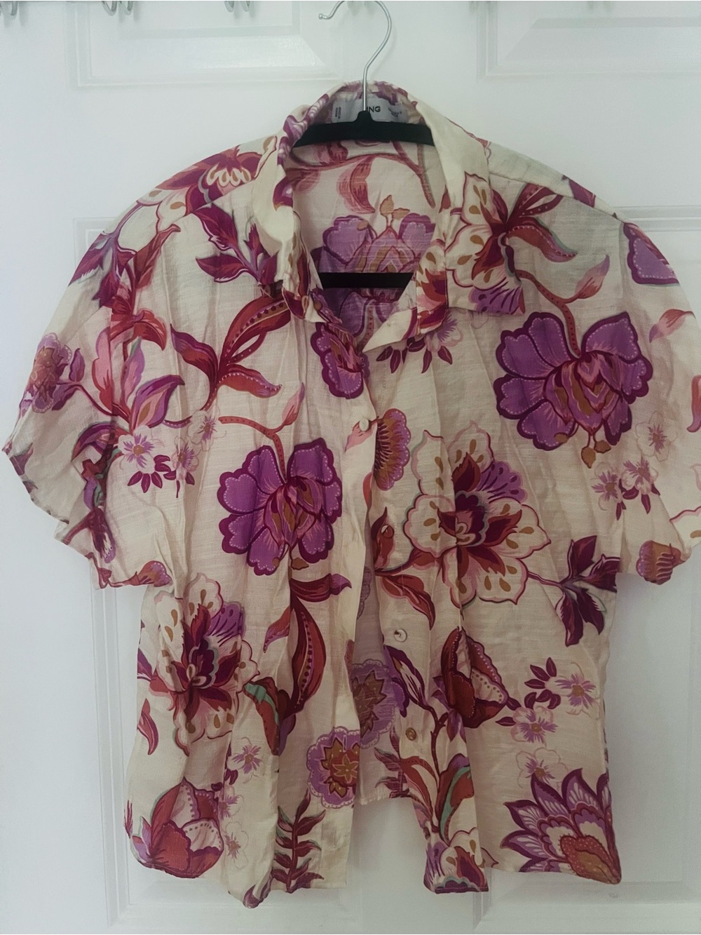 Mango Cream Blouse with Pink & Purple Floral Print